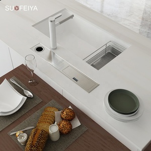 Sofeyia Trade moderno <span class=keywords><strong>cucina</strong></span> <span class=keywords><strong>cucina</strong></span> retrò armadietto lucido legno massiccio MDF compensato gratis per la casa maniglia per la casa include lavello in marmo - Product Image 5
