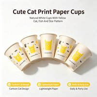 Gobelets en papier à paroi simple pour fêtes, motifs chat et poisson adorables, jetables, pour anniversaires d'enfants et usage domestique, vente en gros