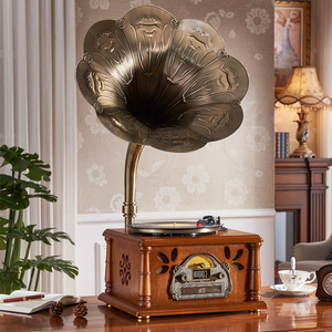 Gramophone vintage en bois, phonographe antique, tourne-disque vinyle, support CD, radio, lecture BT, décoration rétro pour la maison, marron, directement de l'usine - Product Image 2