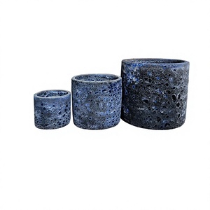 Meilleures ventes - Pots à fleurs en céramique émaillée Dai Phong Lan CERA-145 - Design rustique - Utilisation en extérieur - Ensemble de 3 pots - Vietnam - Product Image 1