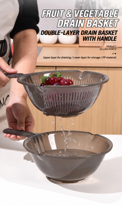 Panier égouttoir double couche en PP pour fruits et légumes avec poignée, passoire de cuisine transparente - Product Image 5