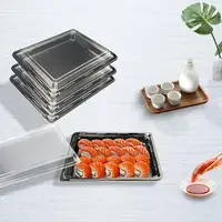 Bandeja de plástico rectangular desechable para embalaje de Sushi, contenedor de Sushi para mascotas con tapa