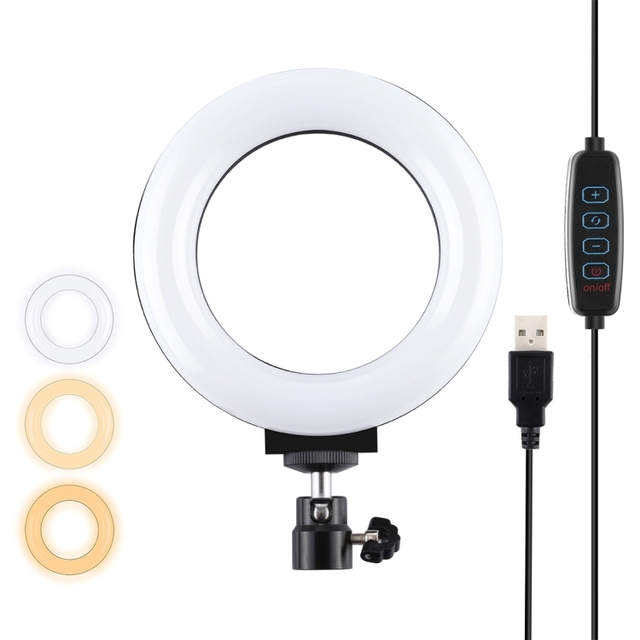 PULUZ 4.7 Inch 12cm USB 3 Modes Dimmable LED Ring Selfie Beauty Vlogging Photography Video Lights with Tripod Ball Head