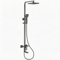 Ensemble de douche thermostatique gris anthracite chromé poli en laiton, système de douche pluie pour salle de bain avec barre coulissante, jet doux, mitigeur mural