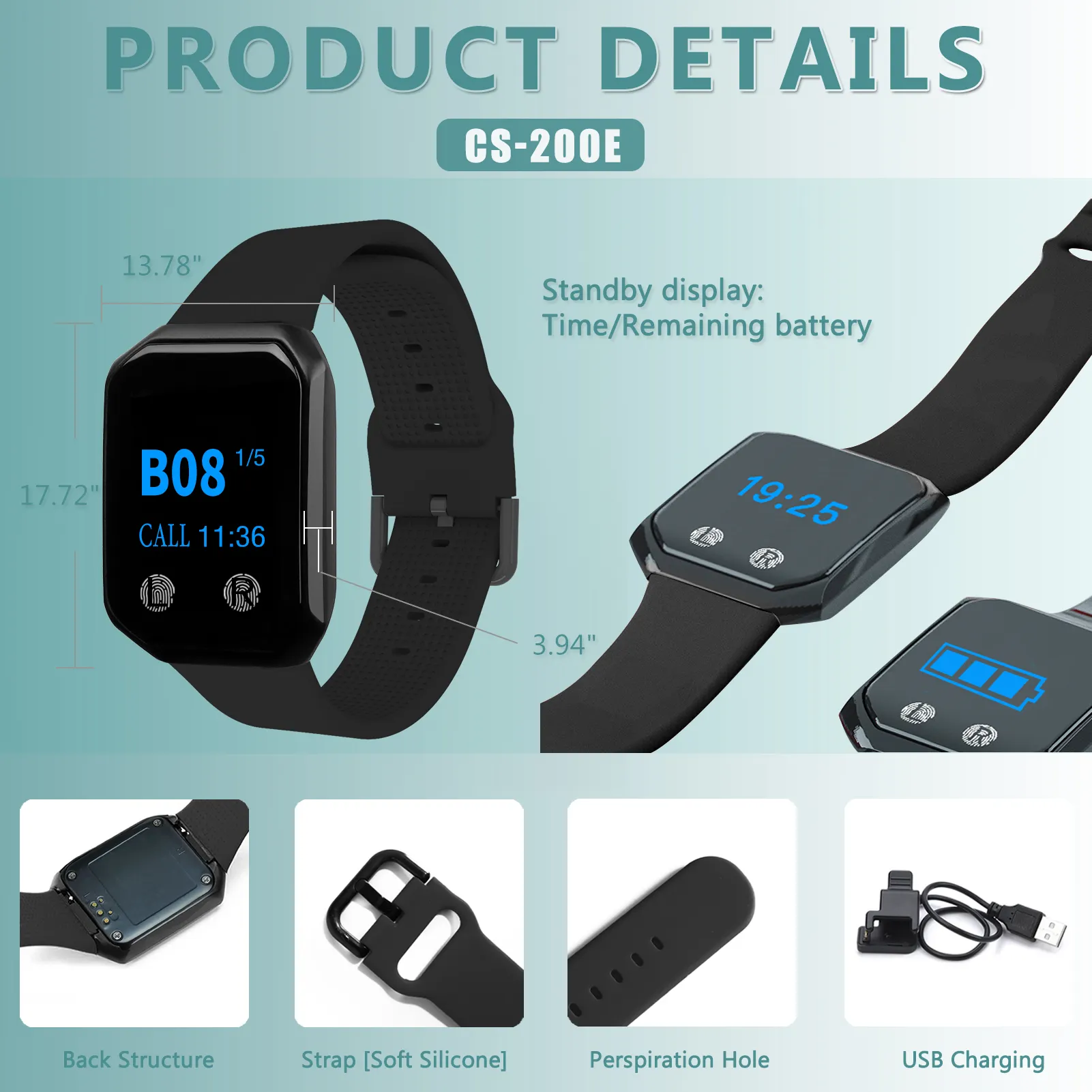 BYHUBYENG Restaurant Pager Waiter Wristband Watch Pager Wireless Calling System 1 Watch 5 Buttons for Plant Hospital
