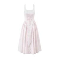Robe de soirée mi-longue plissée à col carré, bretelles croisées au dos et taille ajustée, style français, personnalisable OEM, direct usine