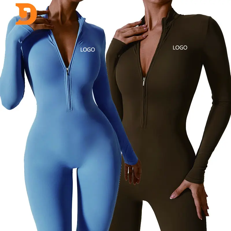 New Arrival Gym Fitness Sets Quick Dry Long Sleeve Bodysuits Workout Romper Yoga Apparel Women's Long Sleeve Yoga Jumpsuit
