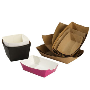Assiette jetable en papier kraft de qualité alimentaire à <span class=keywords><strong>2</strong></span> compartiments, plateau alimentaire pour snacks de rue, frites, crêpes, desserts, emballage à emporter - Product Image 5