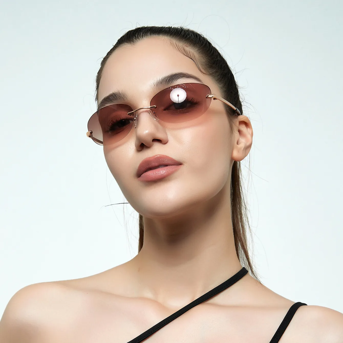 Frameless trendy sun shades future style sun glasses rimless party women man sunglasses