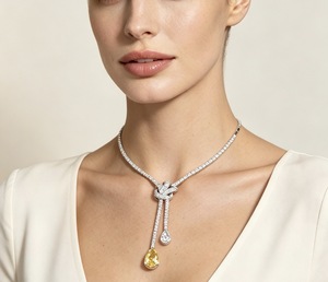 Collier de luxe pour femme GF Jewelry, plaqué or 14 carats, diamant jaune fantaisie cultivé en laboratoire, taille brillant rond, certifié IGI, pour mariage - Product Image 3