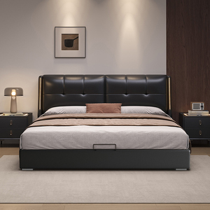 <span class=keywords><strong>Lit</strong></span> double italien en cuir noir pour chambre principale, avec rangement coulissant à pression d'air, éclairage intégré et sacs souples, pour la maison - Product Image 4