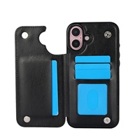Étui portefeuille en cuir PU noir pour iPhone 18 Pro Max 16 Plus/16e, coque antichoc magnétique à bandoulière avec fentes pour cartes et béquille
