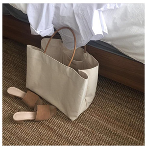 Minimalist Canvas Tote Bag Off White Large Capacity Zipper Closure Women's Shopping Handbag Summer 2020 Style - Product Image 2