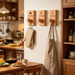 Personalized Engraved Name <b>Wood</b> Wall <b>Hooks</b> - Solid Walnut & Beech <b>Coat</b> Pegs - Custom Entryway Organizer - Gift for Housewarming - Product Image 5