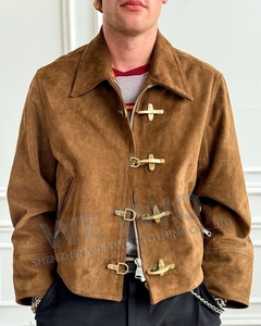 Vintage personnalisé automne automne surdimensionné pompier crochet culture Streetwear mousse manteau pompier fermoir Bomber daim <span class=keywords><strong>cuir</strong></span> hommes <span class=keywords><strong>veste</strong></span> - Product Image 2