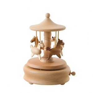 Boîte à musique en bois créative ronde gravée, mécanique, à remonter, avec carrousel rotatif, pour la Saint-Valentin, cadeau de Noël - Product Image 1