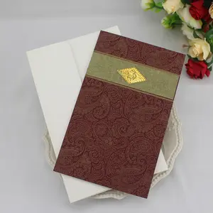 Cheap Indian Custom Paper Greeting Card Wedding Invitation Cards with metal flower and birthday invitation cards