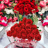 Bouquet de roses artificielles rouges en soie, longues tiges, pour mariage, fête des mères, décoration de table, vente en gros