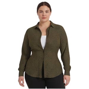 Camisa de Mujer con Estampado de Puntos Negros, Cierre de Botones, Manga Larga, Corte Clásico, Blusa Corta de Popelina 100% Algodón, para Oficina, para Todas las Temporadas - Product Image 2