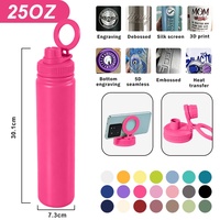 Bouteille d'eau 25 oz à double paroi en acier inoxydable, portable, anti-fuite, isolée sous vide, logo ODM personnalisé avec support magnétique pour téléphone