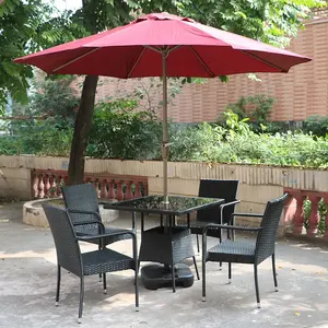 Tuinmeubilair Patio Binnenplaats Tuin Restaurant Hotel Plastic Rotan Eettafel En Stoelen Sets Met Paraplu