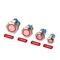 Bouton-poussoir métallique 19 mm 12 V avec anneau lumineux LED bleu pour voiture, étanche IP65, 3A, 1NO1NC