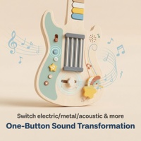 Guitare électrique en bois naturel pour enfants, instrument de musique de simulation, jouet rechargeable avec batterie, cadeau, planche d'activités avec lumière et son