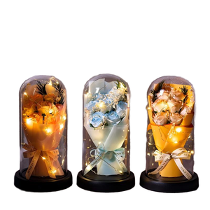 Bouquet di Fiori <span class=keywords><strong>Artificiali</strong></span> in Cupola di Vetro, Luce Notturna, Regalo per San Valentino, Migliore Amica, Laurea, Decorazione Natalizia - Product Image 1