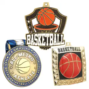 Manufacturer custom design logo zinc alloy metal sports race basketball medal with ribbon