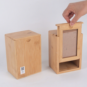 Boîte à urne en bambou avec couvercle coulissant à interrupteur caché, pour cendres d'animaux de compagnie, boîte à souvenirs en bambou, urne pour animaux de compagnie, chat, chien, crémation - Product Image 1