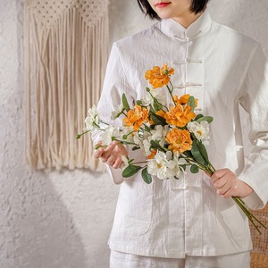 CallaFloral <b>Artificial</b> <b>Flowers</b> Single Stem Wheel <b>Flower</b> <b>White</b> Orange Handmade For Wedding Home Decor - Product Image 2