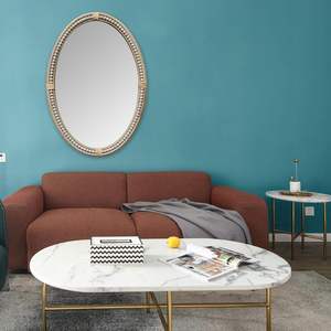 PARISLOFT Espejo Ovalado de 26 Pulgadas con Marco de Ratán y Cuentas, Espejo Decorativo de Pared Estilo Boho para Sala de Estar o Dormitorio - Product Image 4