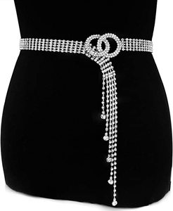 REWIN แฟชั่นผู้หญิงประกาย Rhinestone ร่างกายโซ่เข็มขัดคู่ O-แหวนเข็มขัดคริสตัลเข็มขัดเอวด้วยพู่ Shinny - Product Image 2