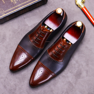 Handmade custom business formal leather English pointed-toe brogue men's multi-color wedding banquet leather <b>shoes</b> - Product Image 2