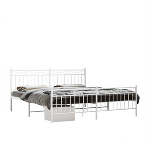 Base de Cama Doble de Acero con Recubrimiento en Polvo Blanco, Cama Metálica Tamaño Completo, Muebles de Dormitorio, Diseño Minimalista - Product Image 1