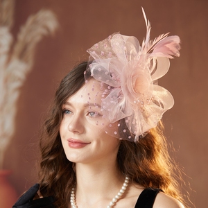 Fascinator pour <span class=keywords><strong>femme</strong></span> avec plumes artificielles, détails floraux en maille, bandeau réglable et pince, idéal pour les chapeaux d'église, mariages, goûters, Kentucky - Product Image 6