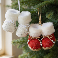 Bottes de Père Noël en tissu mousse et peluche, ornements de sapin de Noël, mini-suspendus tricotés, style européen et américain pour la décoration intérieure