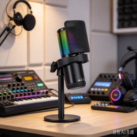 Microphone à condensateur RGB pour diffusion en direct, microphone USB pour jeux avec support de bureau pour l'enregistrement de podcasts, PC, smartphone