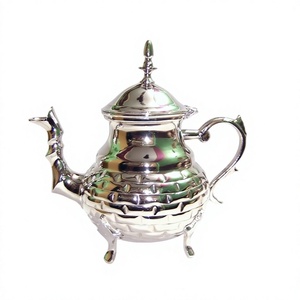 Elegant Single Tone Silver Handmade Eco-Friendly Moroccan <b>Tea</b> Server Unique Geometric Embossing Collectible Footed Coffee <b>Tea</b> - Product Image 1