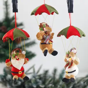 2024 산타 클로스 낙하산 크리스마스 장식품 귀여운 펜던트 디자인 나무 사슴 눈사람 인쇄 가족 파티 플라스틱 장식