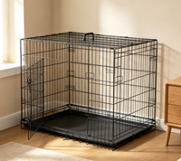 Cage pliable en fil métallique pour animaux de compagnie, double porte latérale, poignée de transport supérieure, verrou de sécurité, plateau inférieur amovible, pliable, simple, pour grands chiens
