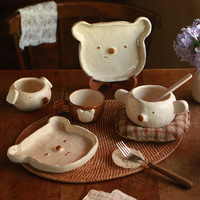 Bol, assiette et tasse en céramique style américain, motif ours en peluche vintage fait main, couleur sous-glaçure, mignons et créatifs, vaisselle personnalisable pour le petit-déjeuner