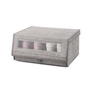 Fabric <b>Storage</b> <b>Box</b> Stackable Flip Top Transparent Clothing Organizer Gray Beige Rectangle Under Bed Toy <b>Storage</b> Bin - Product Image 5