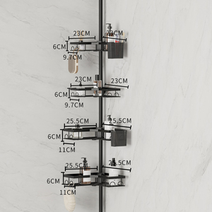 Estante de Almacenamiento Esquinero <span class=keywords><strong>para</strong></span> <span class=keywords><strong>Baño</strong></span>, Telescópico, Ajustable, de 4 Niveles, Color Negro, Fabricación China - Product Image 3