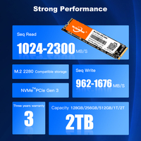 SSD Internal NVMe PCIe M.2 2280 128GB-2TB PCIe3.0 dengan Kecepatan Baca 1000-2300MB/s & Kecepatan Tulis 800-2000MB/s Cangkang Paduan Aluminium