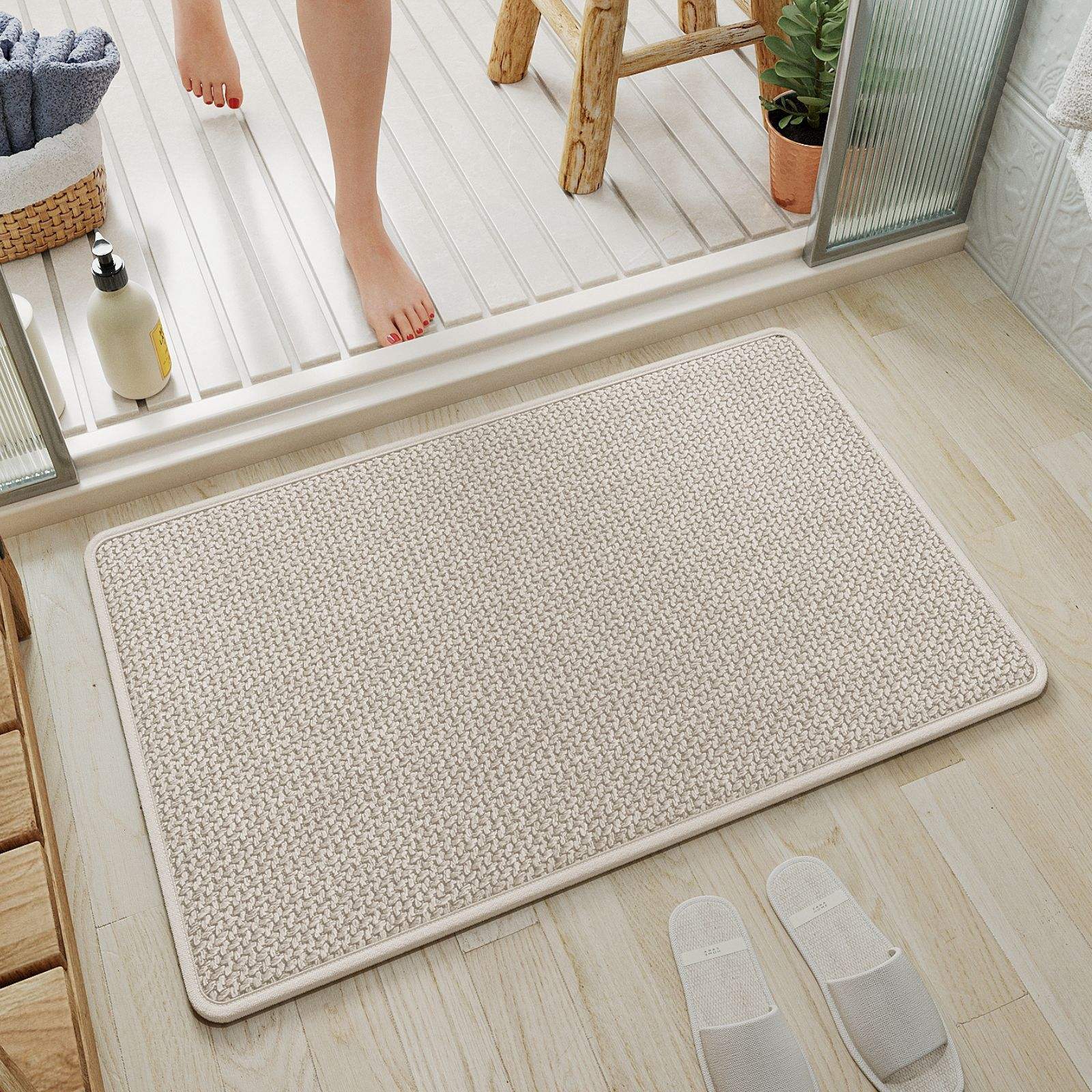 Semelle en caoutchouc chanvre Sally - beige tissé élégant