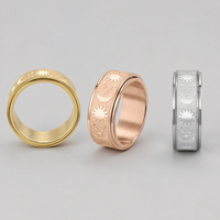 18K Roségold Plattierter Edelstahl Stern und Mond 3D Gravierter Drehbarer Fidget Spinner Hypoallergener Ring