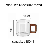 Tasse à thé en verre avec poignée carrée en bois massif, en borosilicate haute résistance, compatible avec les plaques chauffantes électriques, pour service à thé, vente en gros