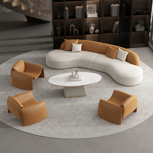طقم أريكة جلدية منحنية حديثة لردهة الفندق والاستقبال والتفاوض ومكتب الشركة وصالون التجميل وقاعة المعارض - Product Image 2