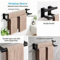 Rak Handuk Ganda Dinding, Rak Handuk Kamar Mandi Stainless Steel Hitam Matte, Organizer Rel Ganda untuk Kamar Mandi Modern